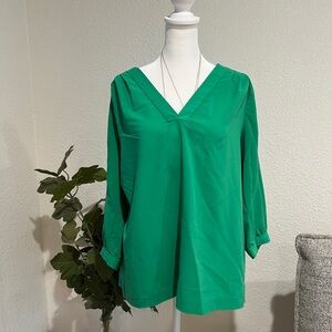 Coldwater Creek Emerald Green V-Neck Pleated Blouse Size 8 S